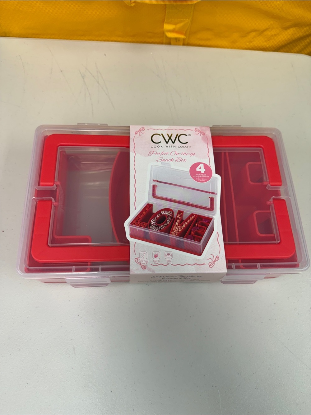 Red Multi-Compartment Snack Box LOVE divided serving tray 4 compartment with lid
